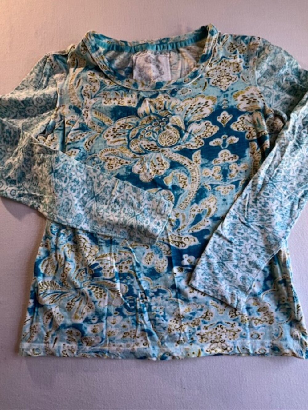 Shirts by CINO lightweight 100% Cotton teal yellow white floral boho X-Small